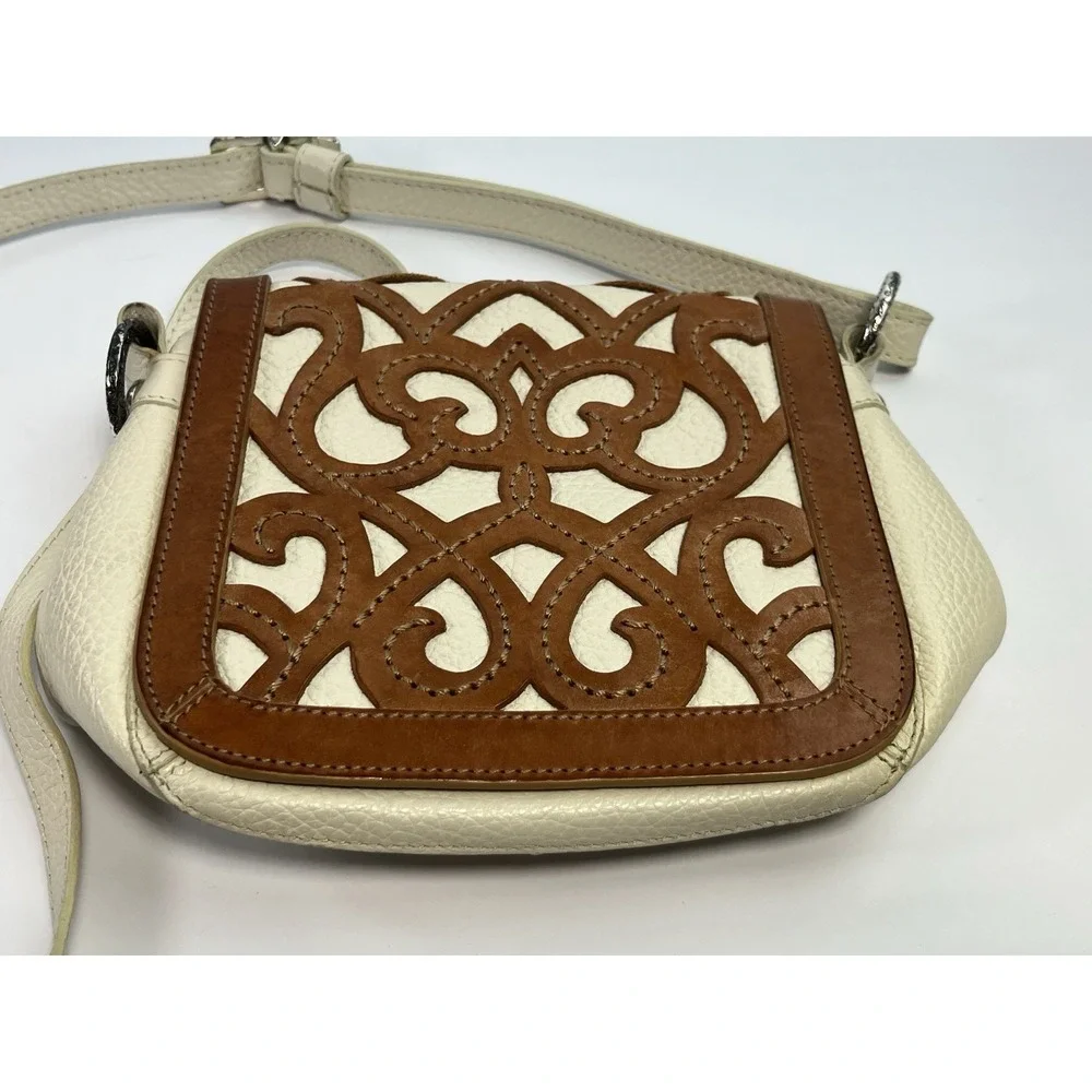 BRIGHTON GENOA Cut Out 3D Ornate Leather Flap Saddle Shoulder Crossbody Bag